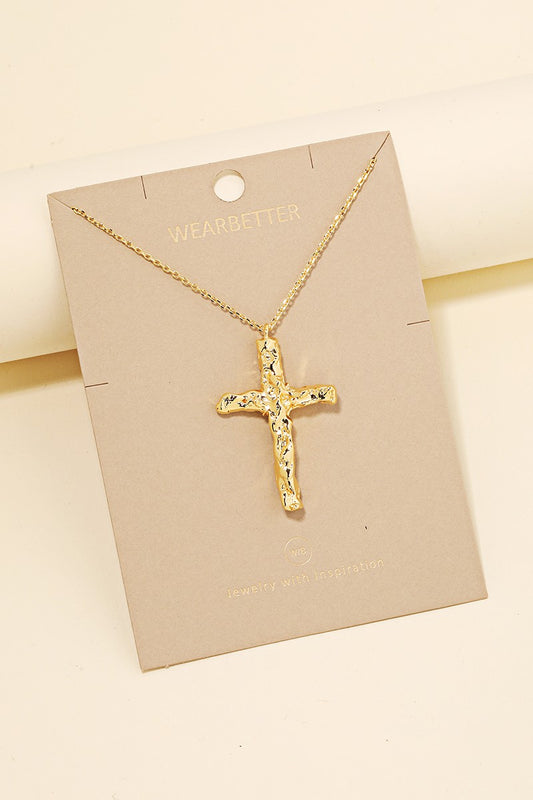 Textured Cross Pendant Necklace