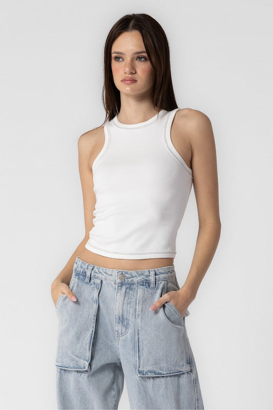 Ribbed Knit Contrast Stitch Top