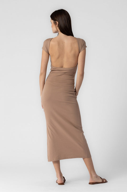 Cotton Knit Open Back Long Dress