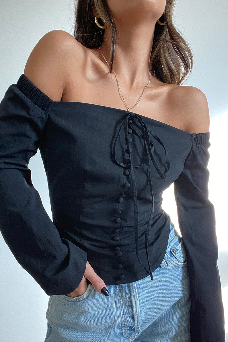 Black Long Sleeve Off Shoulder Top